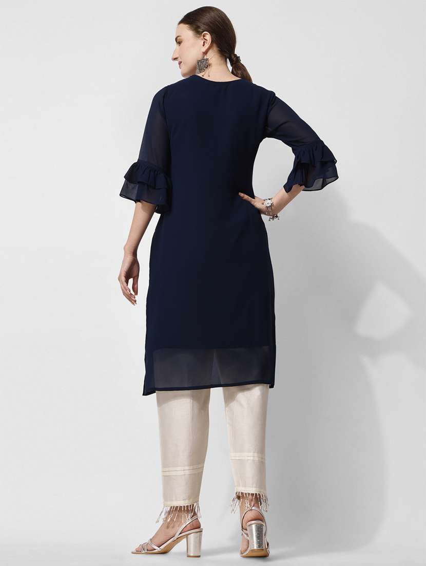 navy blue georgette aline kurta - 21308697 -  Standard Image - 2