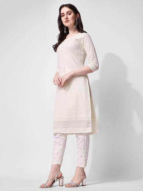 white cotton blend kurta pant  set - 21308741 -  Standard Image - 0