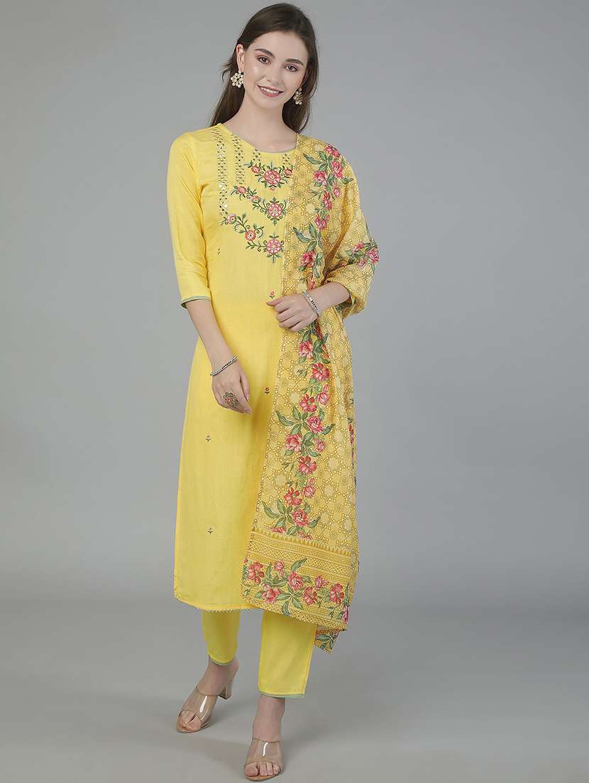 women three quarter sleeve kurta pant with dupatta set