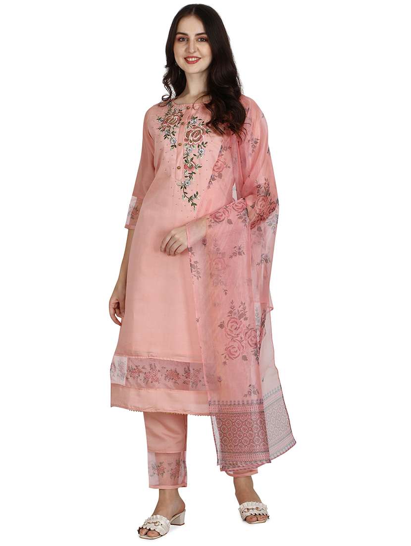 pink cotton blend kurta dupatta  set
