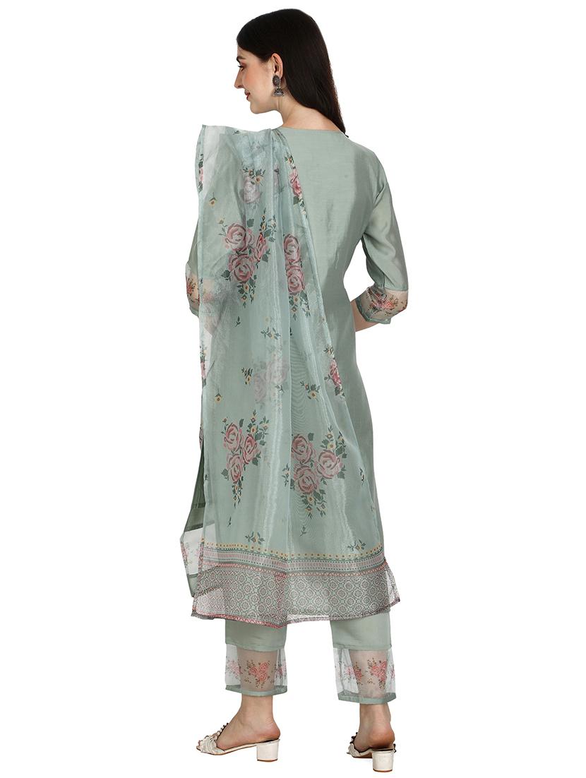 green cotton blend kurta dupatta set - 21308768 - Standard Image - 2