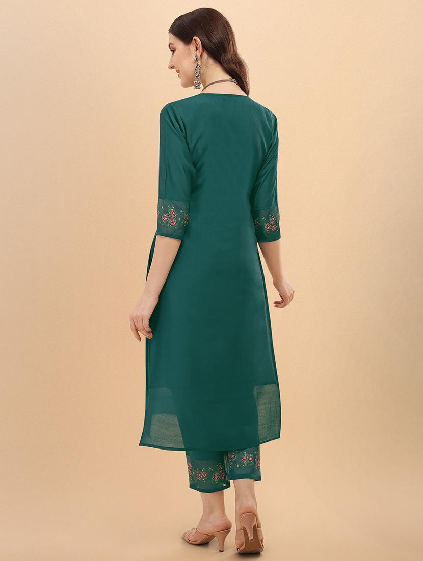 green cotton blend kurta dupatta set - 21308769 - Standard Image - 2