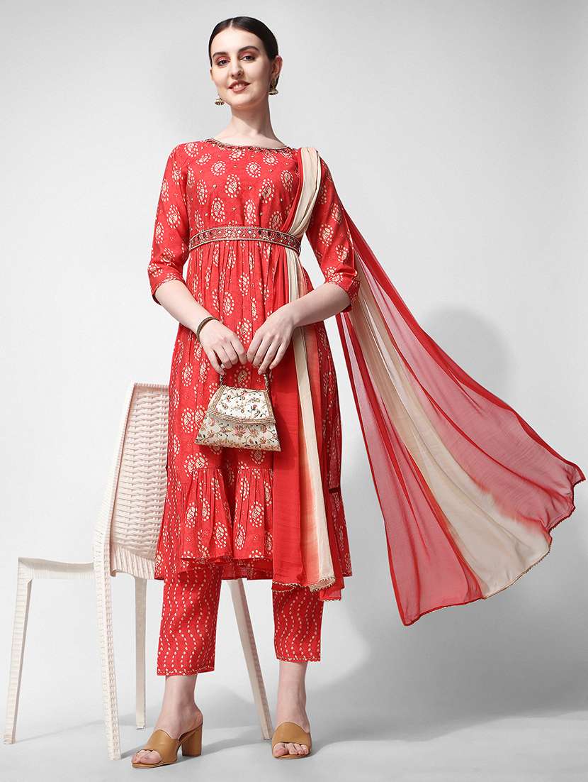 coral chanderi kurta dupatta  set
