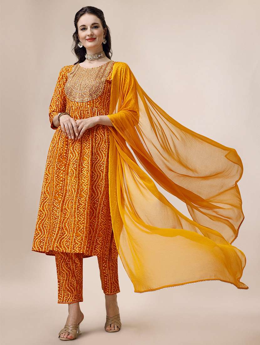 mustard rayon kurta dupatta  set