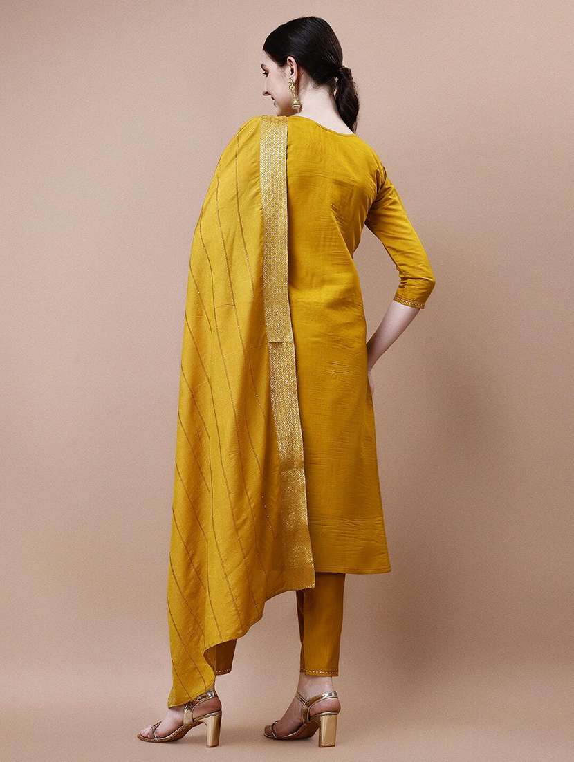 mustard chanderi kurta dupatta  set - 21308895 -  Standard Image - 2