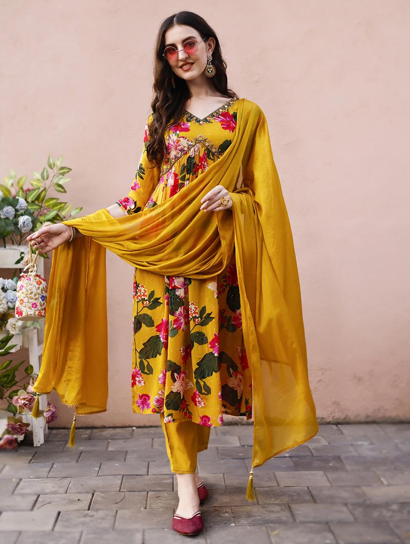 yellow silk kurta dupatta set - 21308948 - Standard Image - 2