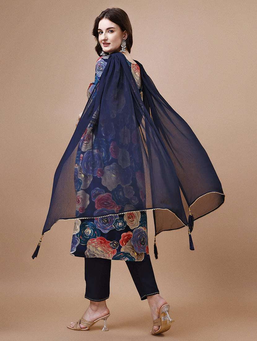 women navy blue kurta dupatta set - 21308950 - Standard Image - 2