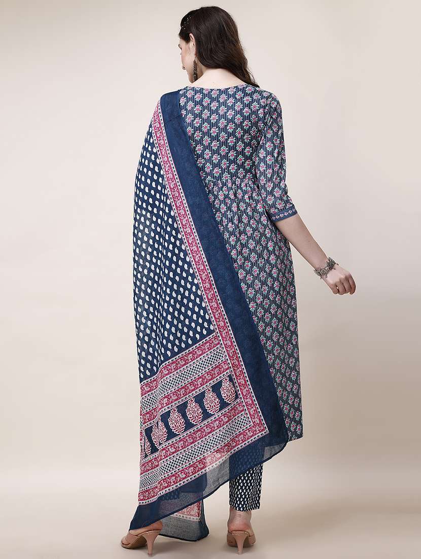 blue cotton kurta dupatta set - 21308961 - Standard Image - 2