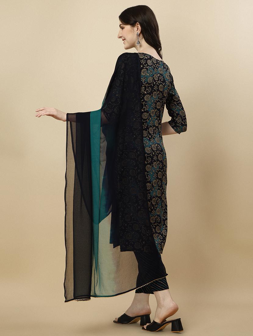 women navy blue kurta dupatta set - 21308978 - Standard Image - 2