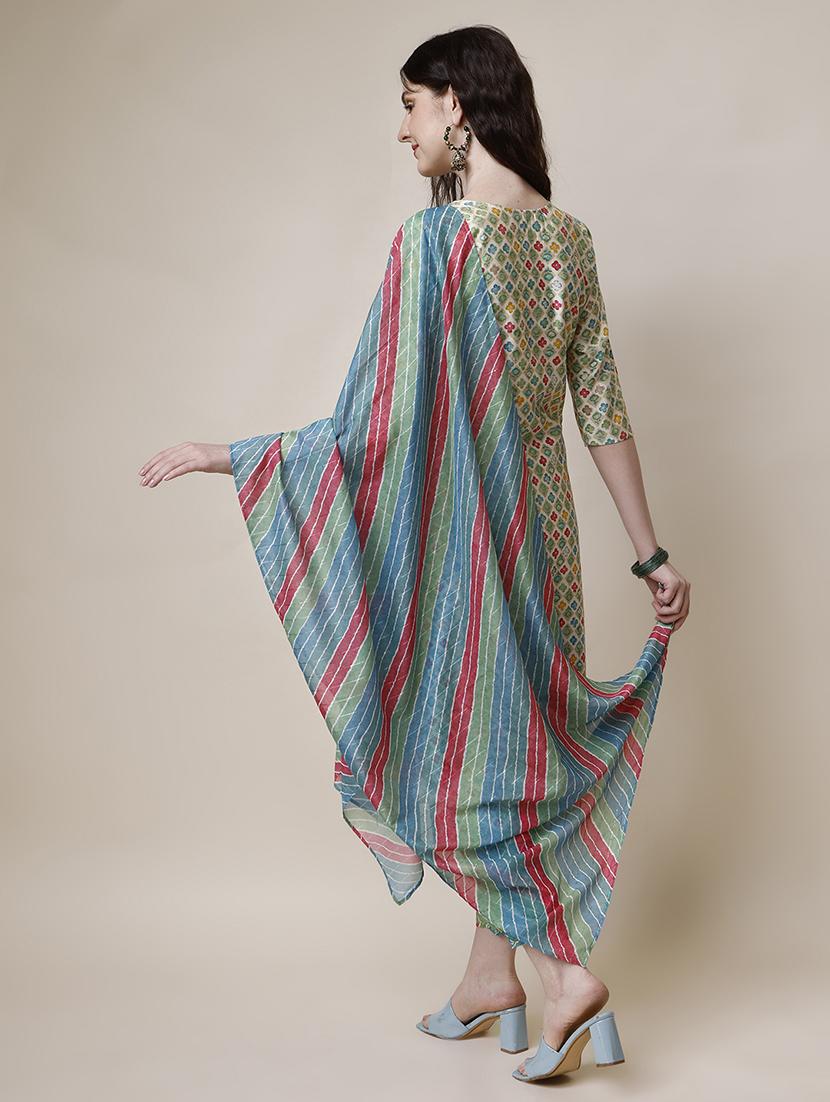 green chanderi kurta dupatta set - 21308987 - Standard Image - 2