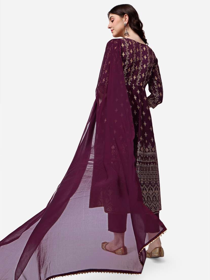 women burgundy kurta dupatta set - 21309007 -  Standard Image - 2