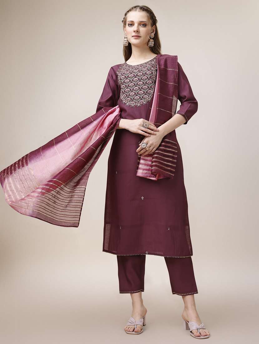 lavender chanderi kurta dupatta  set