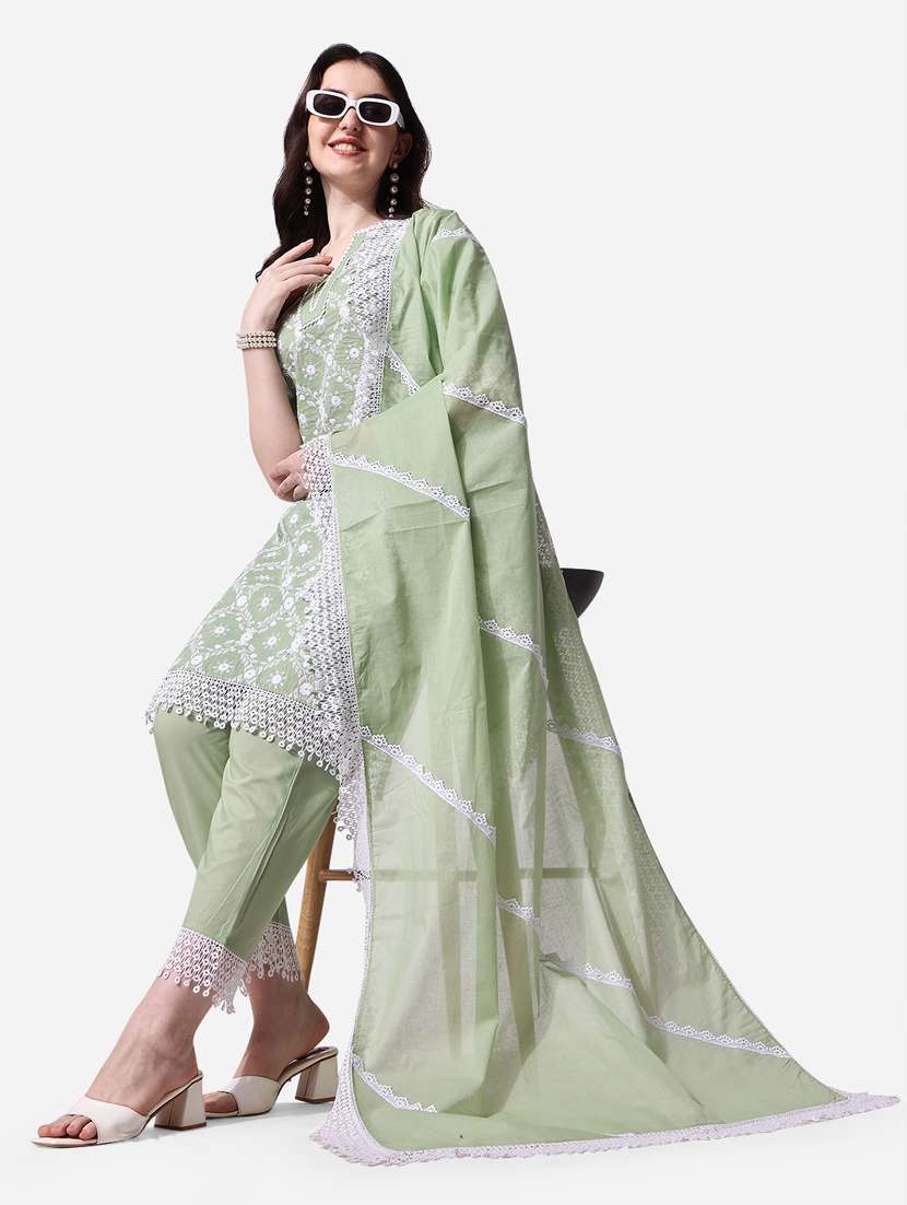 women green kurta dupatta set - 21309048 -  Standard Image - 2