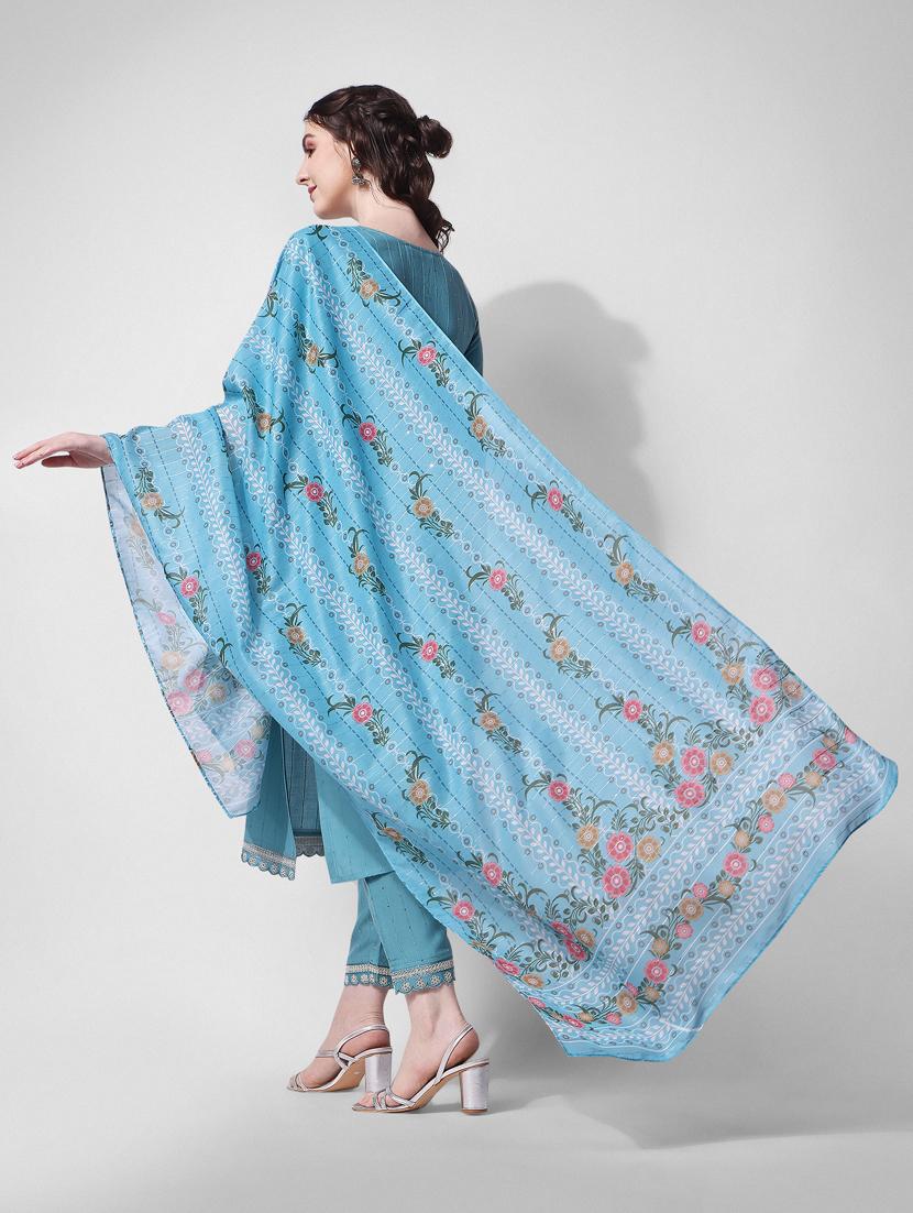 blue rayon kurta dupatta set - 21309053 - Standard Image - 2