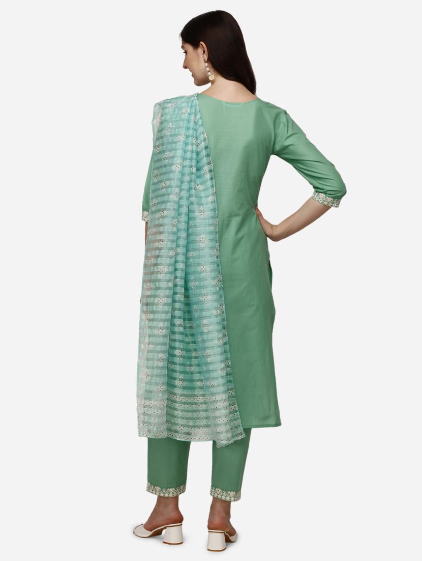 green cotton kurta dupatta set - 21309067 - Standard Image - 2