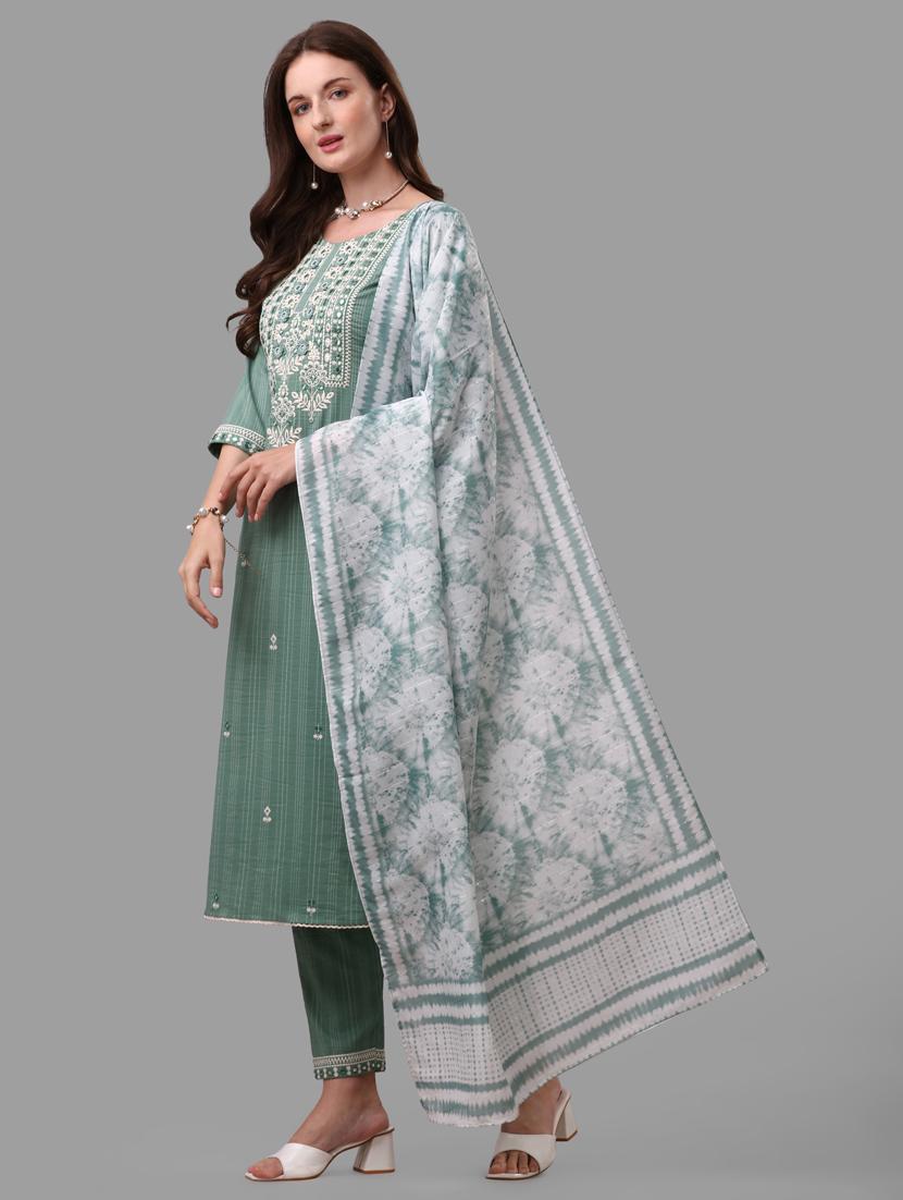 teal cotton kurta dupatta set - 21309071 - Standard Image - 2