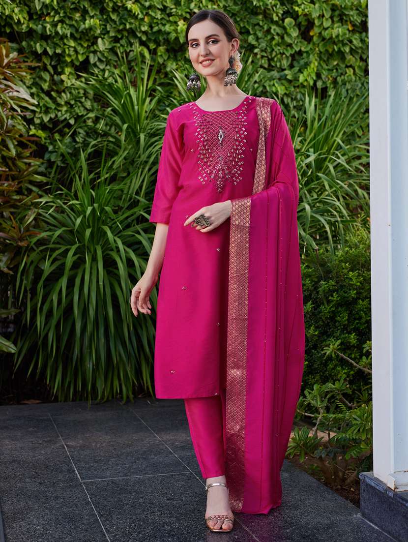pink chanderi kurta dupatta  set