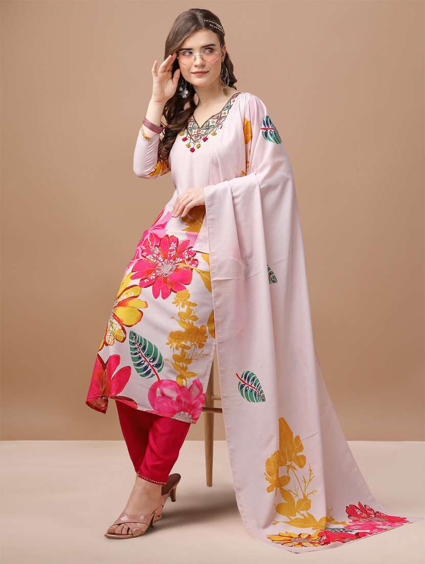 women cream kurta dupatta set - 21309095 -  Standard Image - 2