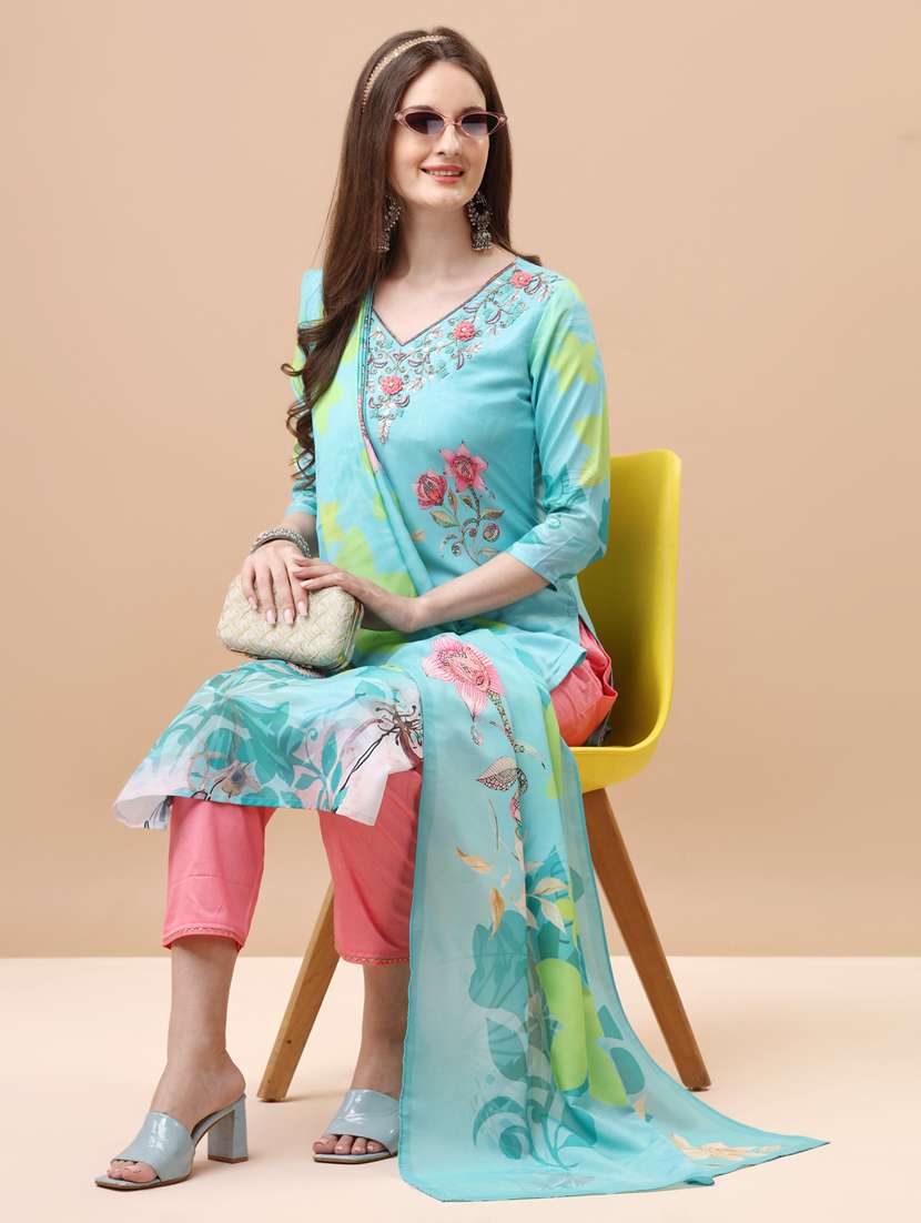 blue muslin kurta dupatta  set - 21309096 -  Standard Image - 2