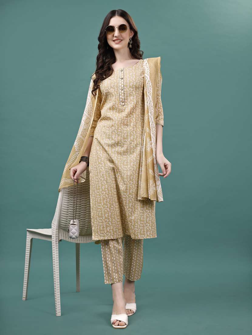 yellow cotton kurta dupatta set - 21309125 - Standard Image - 2