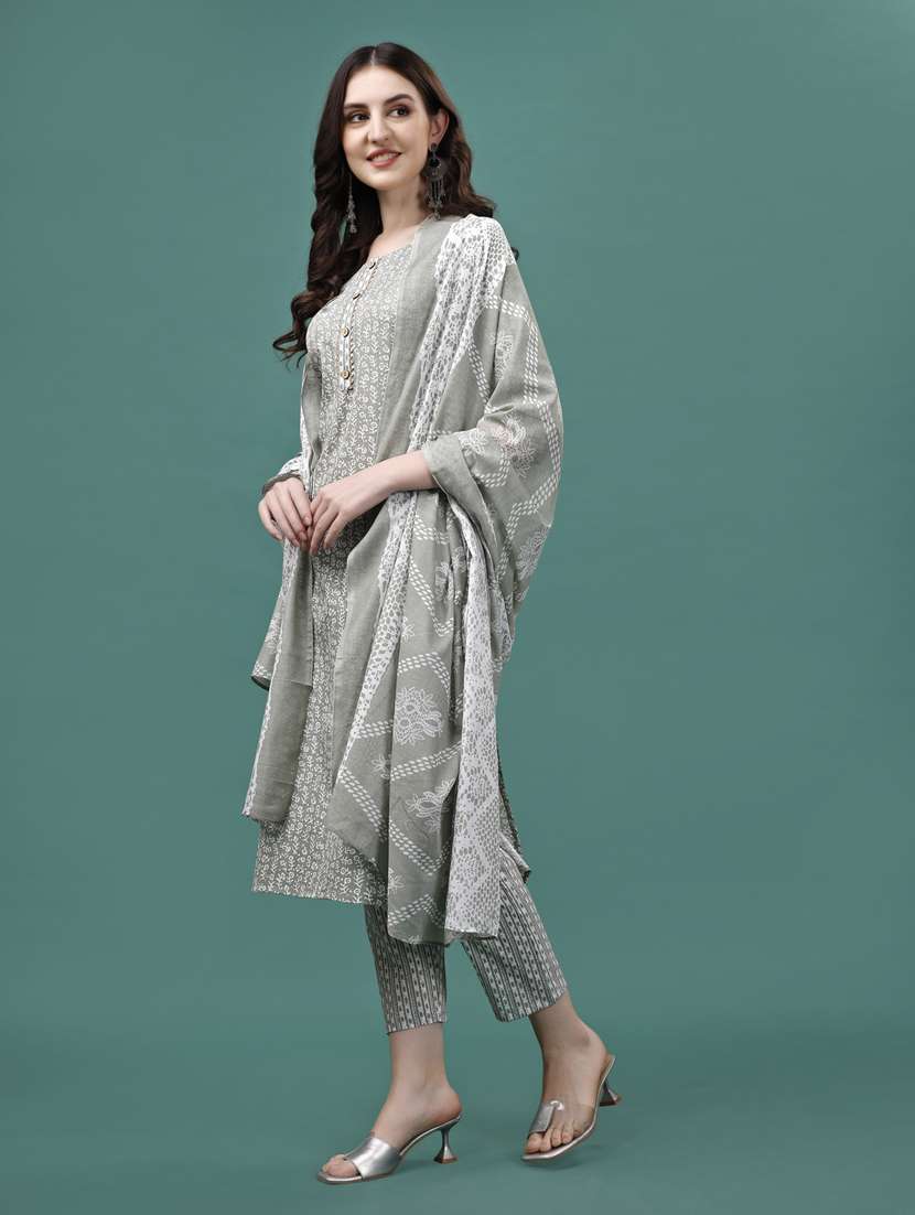 women grey kurta dupatta set - 21309127 - Standard Image - 2