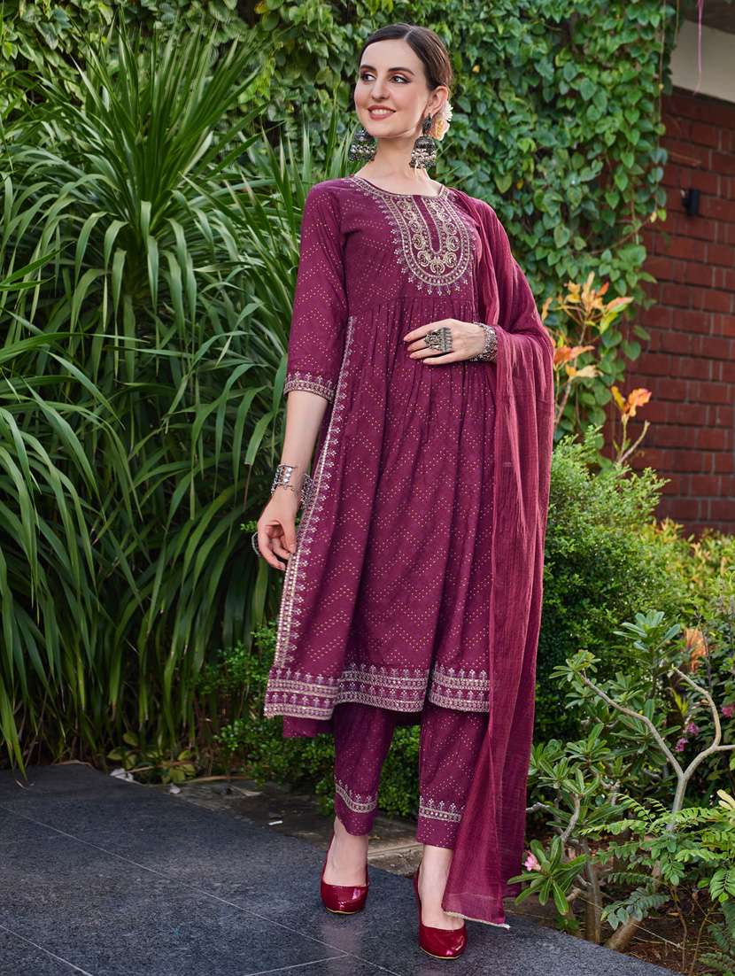 purple rayon kurta dupatta  set