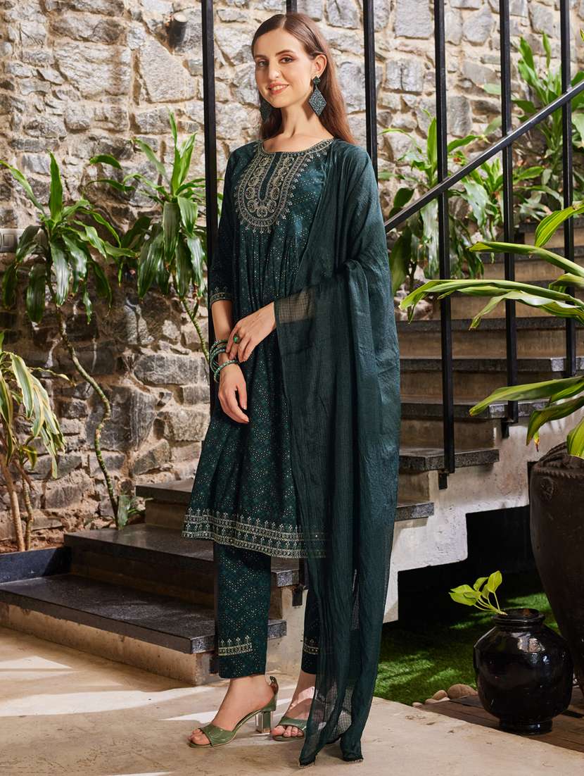 green rayon kurta dupatta  set