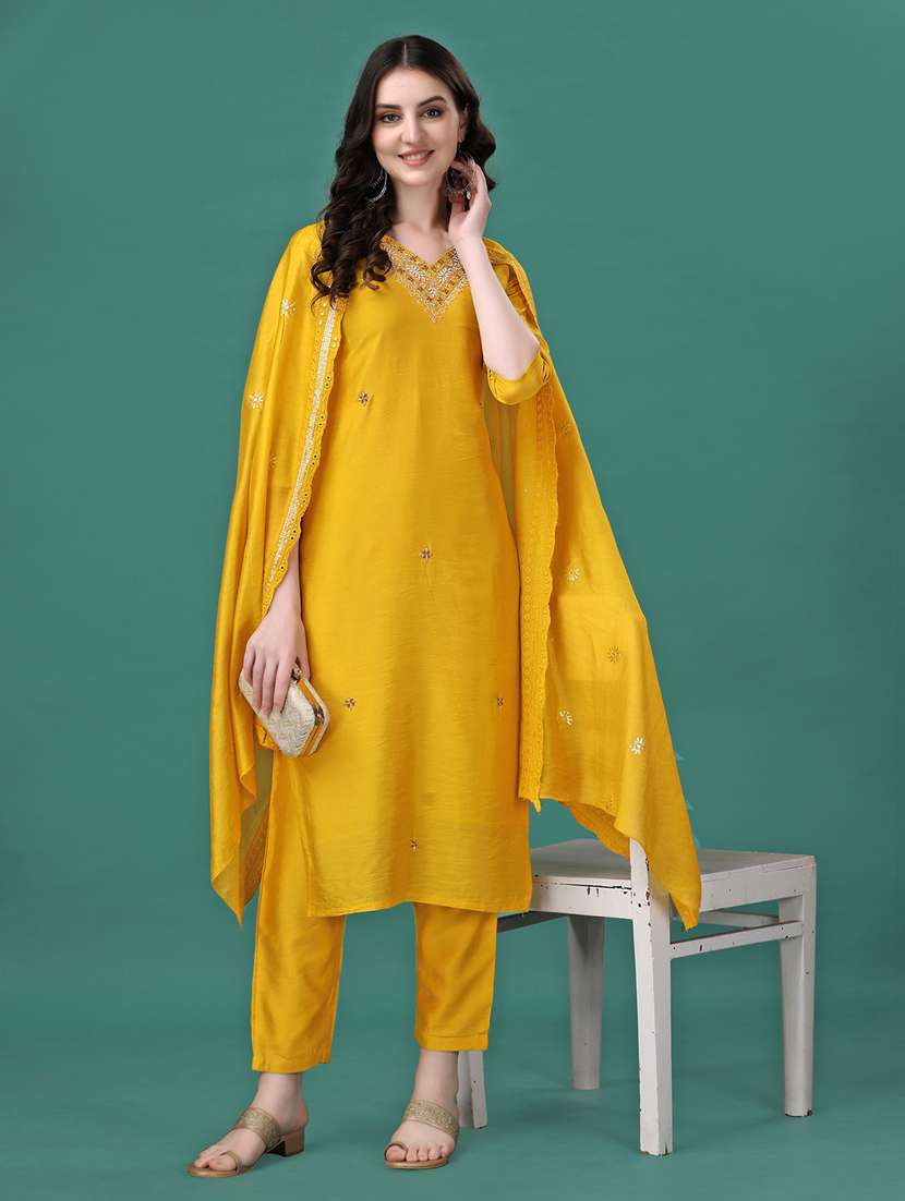 women yellow kurta dupatta set - 21309222 -  Standard Image - 2