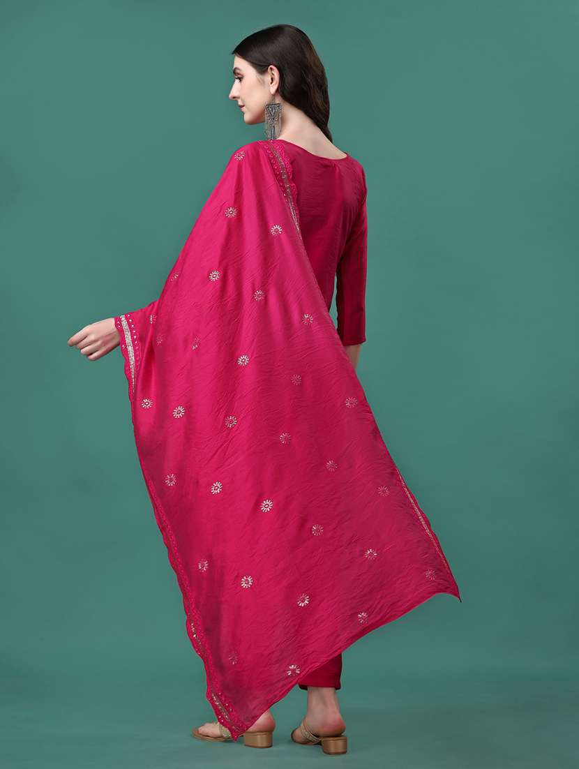 pink chanderi kurta dupatta  set - 21309223 -  Standard Image - 2