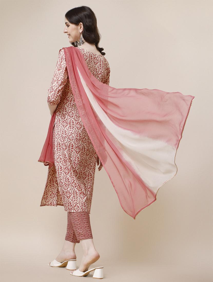 rust rayon kurta dupatta set - 21309255 - Standard Image - 2