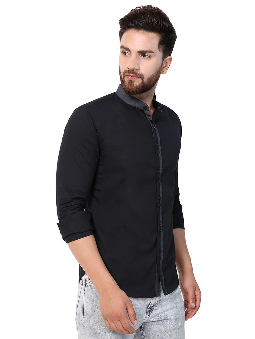 men solid mandrain neck casual shirt - 21309322 - Zoom Image - 0