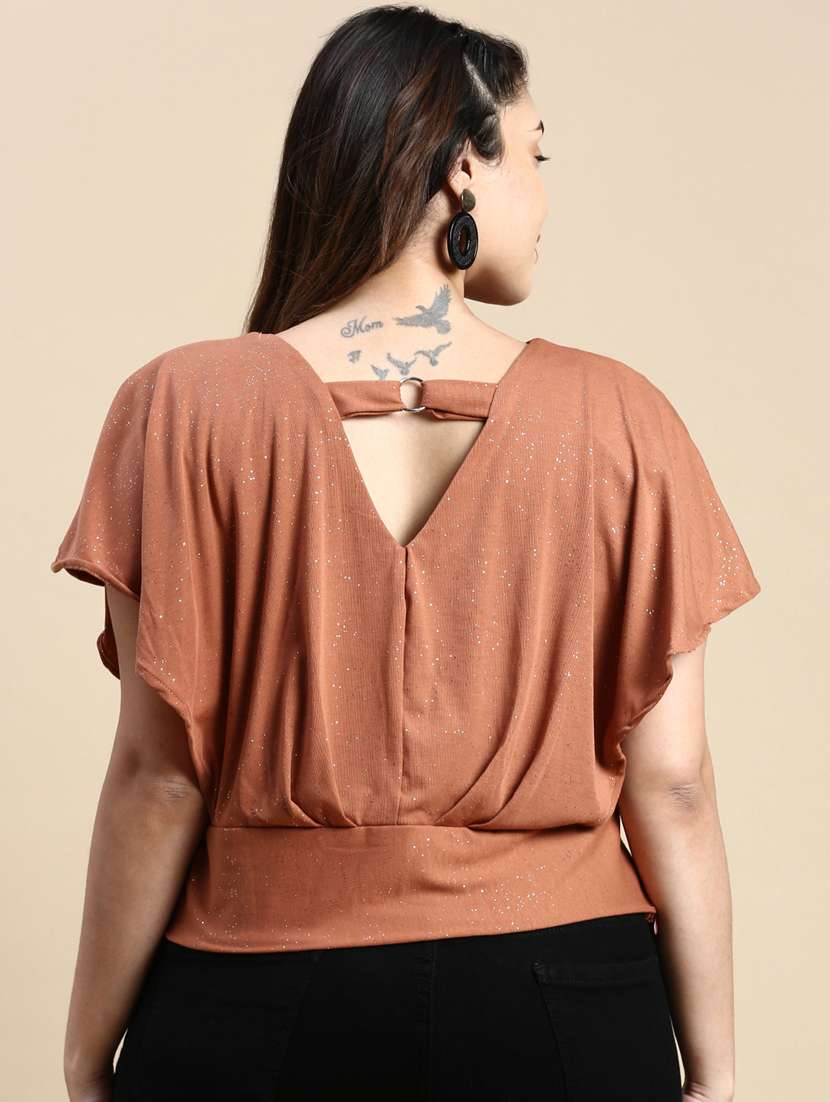 women brown crepe plus top - 21309331 -  Standard Image - 2