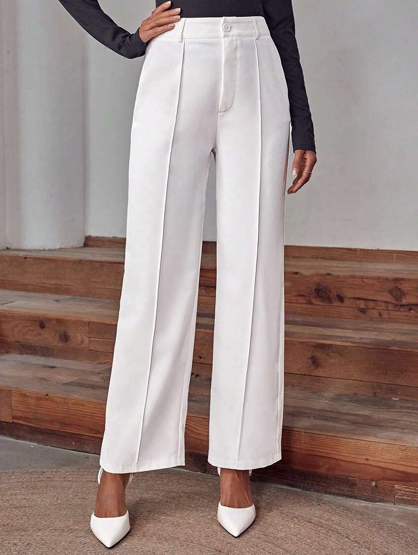 white mid rise solid tailored pants - 21311177 -  Zoom Image - 0