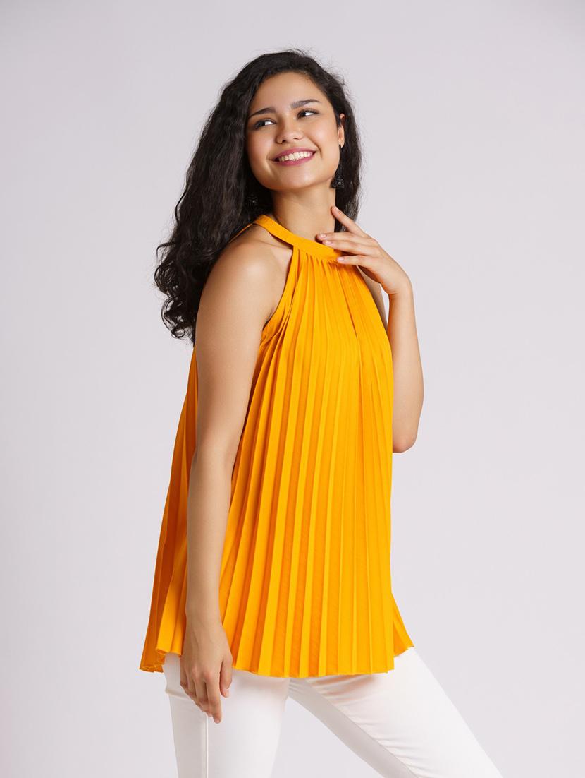 women yellow crepe a-line top - 21311883 - Standard Image - 2