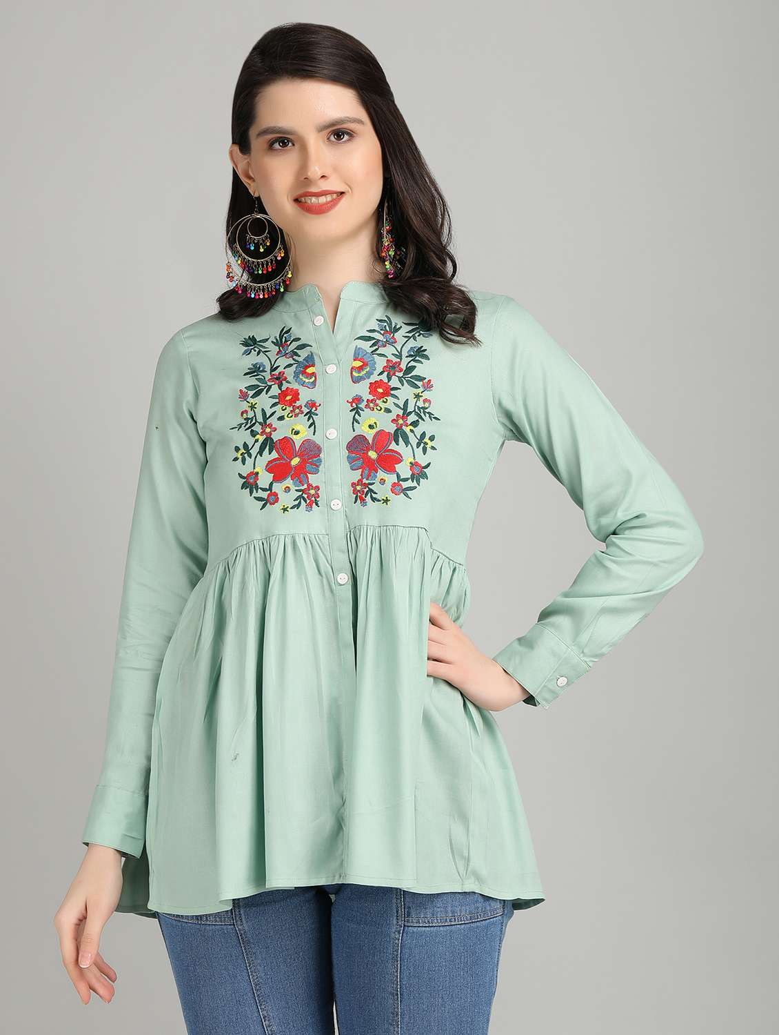women green rayon peplum top - 21311951 -  Zoom Image - 0