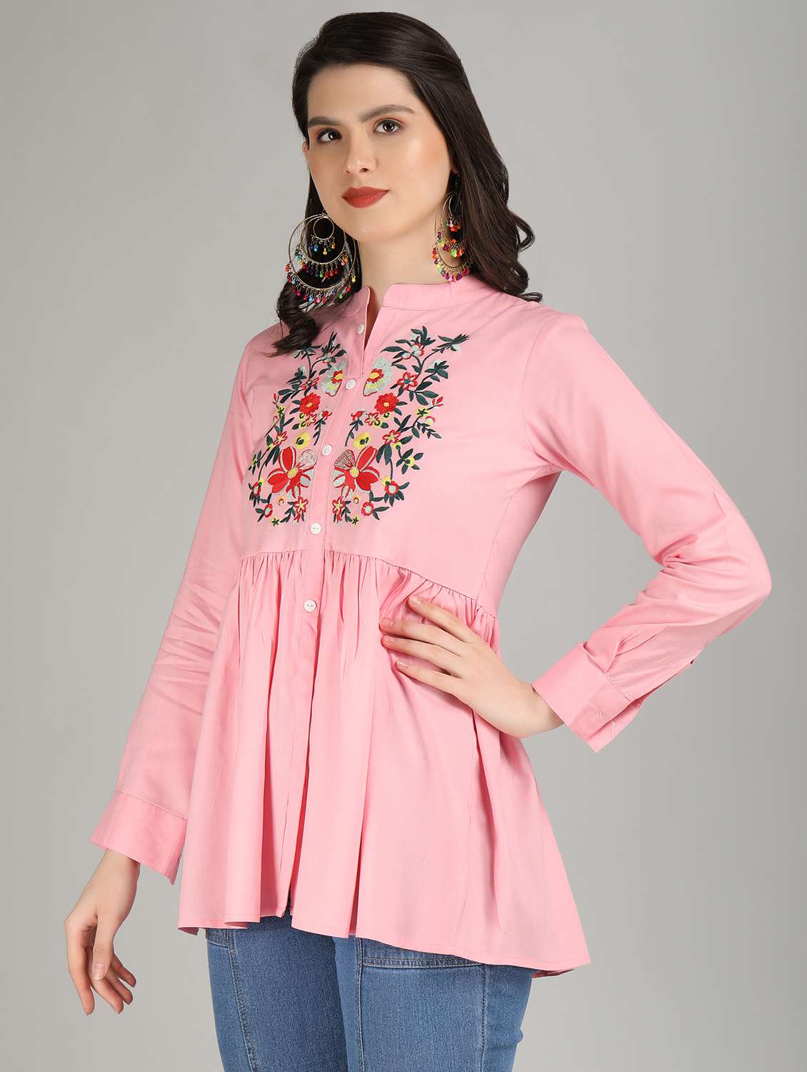 women pink rayon peplum top - 21311952 -  Standard Image - 2