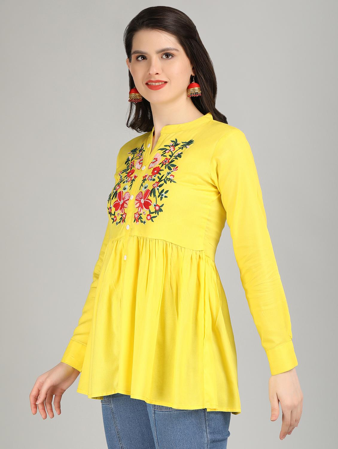 women yellow rayon peplum top - 21311954 - Standard Image - 2