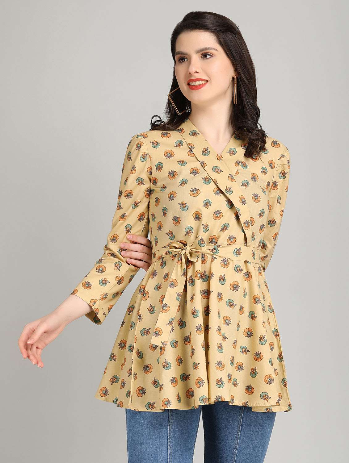 women yellow cotton regular top - 21311957 -  Standard Image - 2