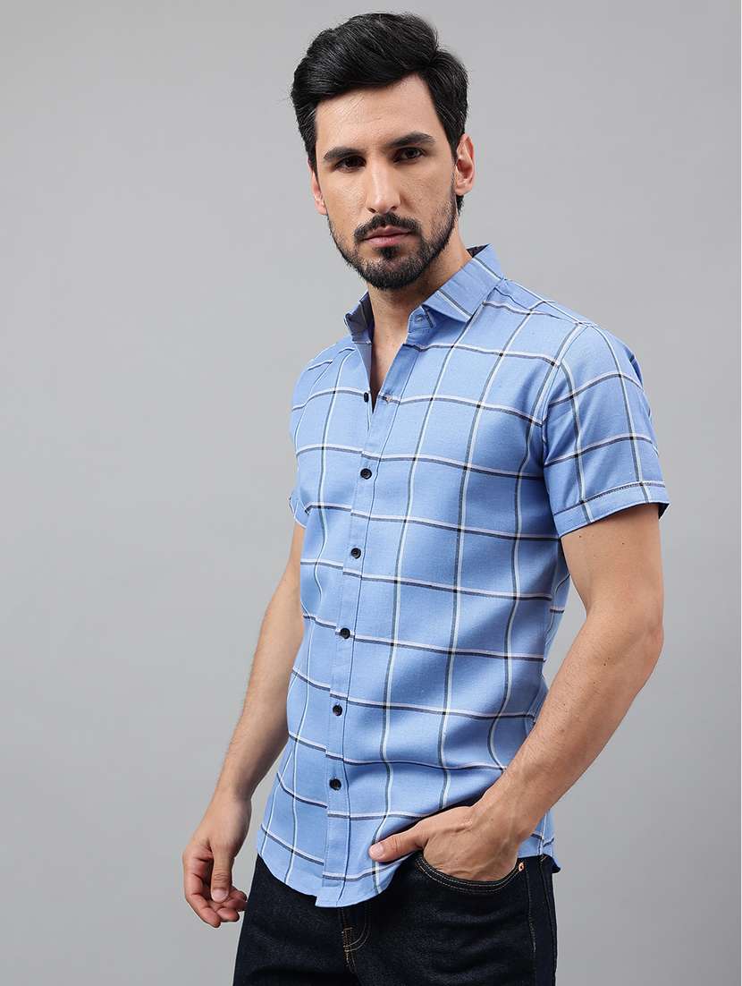 men short sleeved checkered casual shirt - 21311966 - Standard Image - 2