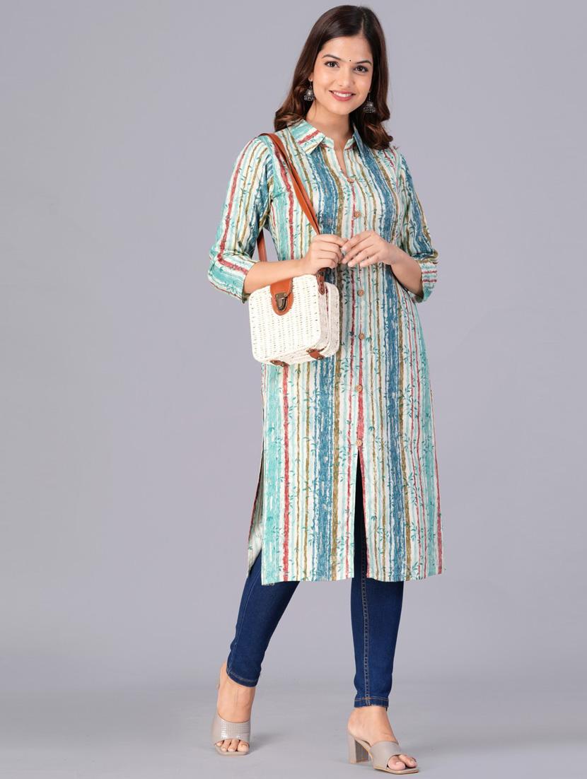 women three quarter sleeve straight kurta - 21313599 - Zoom Image - 0
