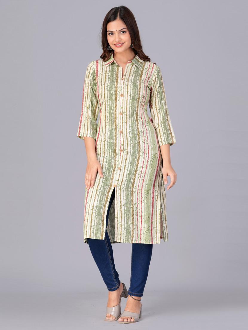 women three quarter sleeve straight kurta - 21313600 - Standard Image - 2