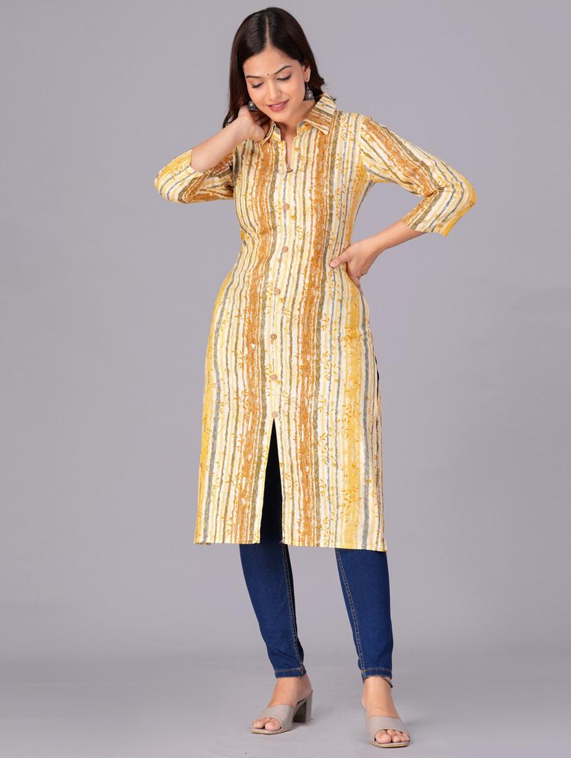 women three quarter sleeve straight kurta - 21313601 - Standard Image - 2