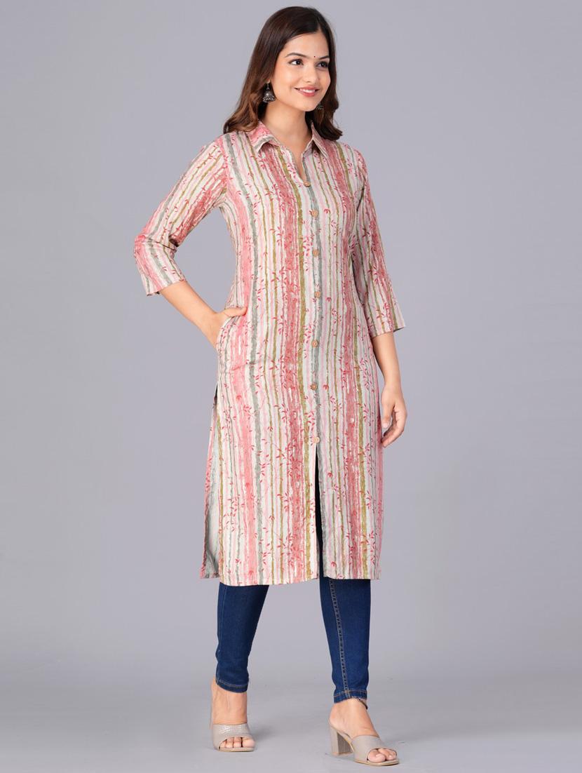 women three quarter sleeve straight kurta - 21313602 - Standard Image - 2