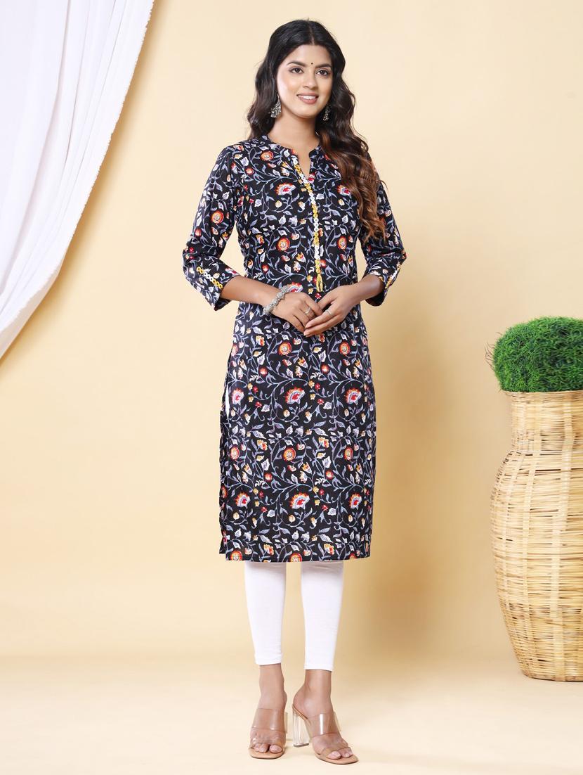 women three quarter sleeve straight kurta - 21313603 - Standard Image - 2