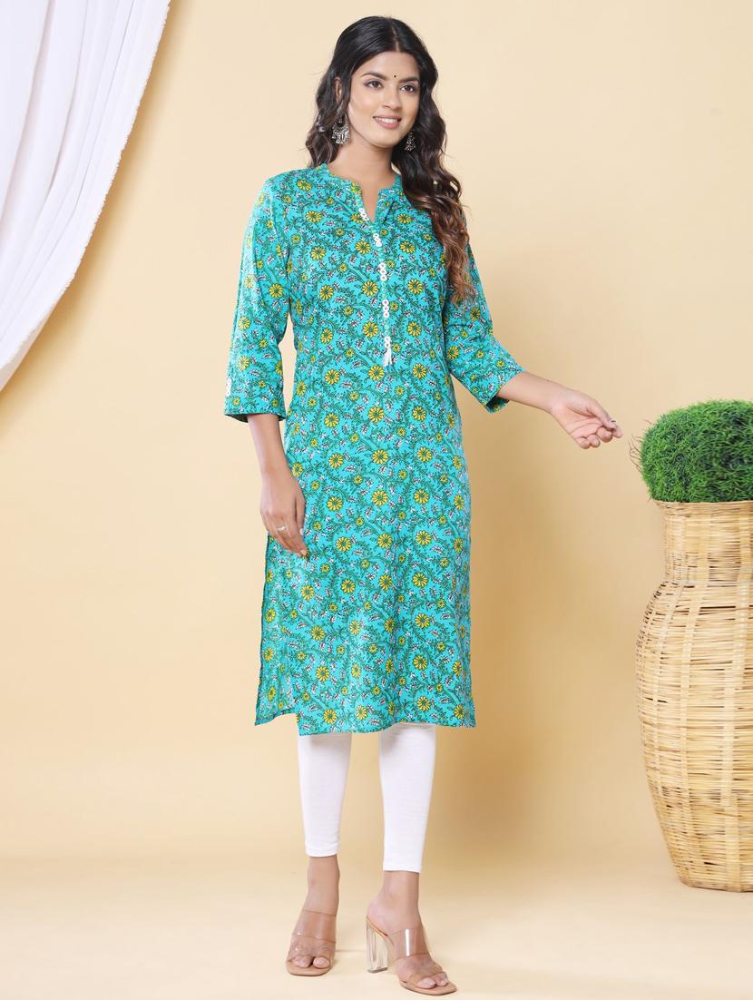 women three quarter sleeve straight kurta - 21313604 - Standard Image - 2
