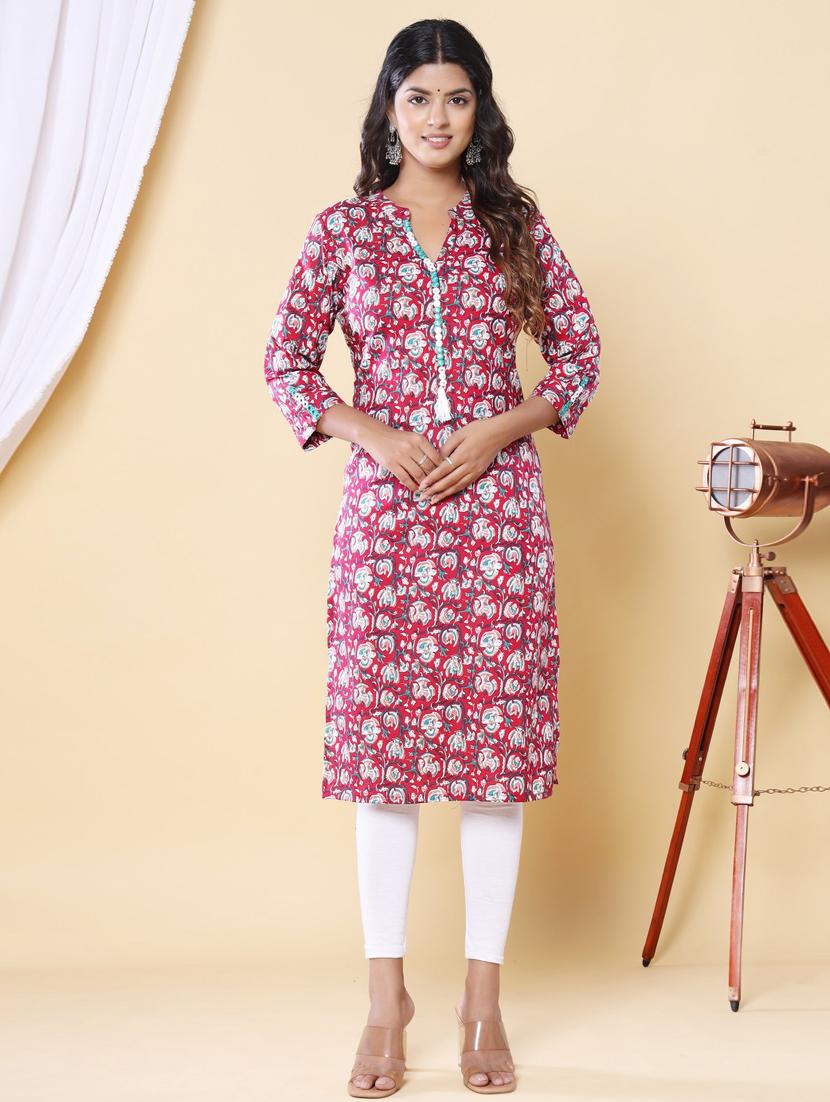 women three quarter sleeve straight kurta - 21313606 - Zoom Image - 0