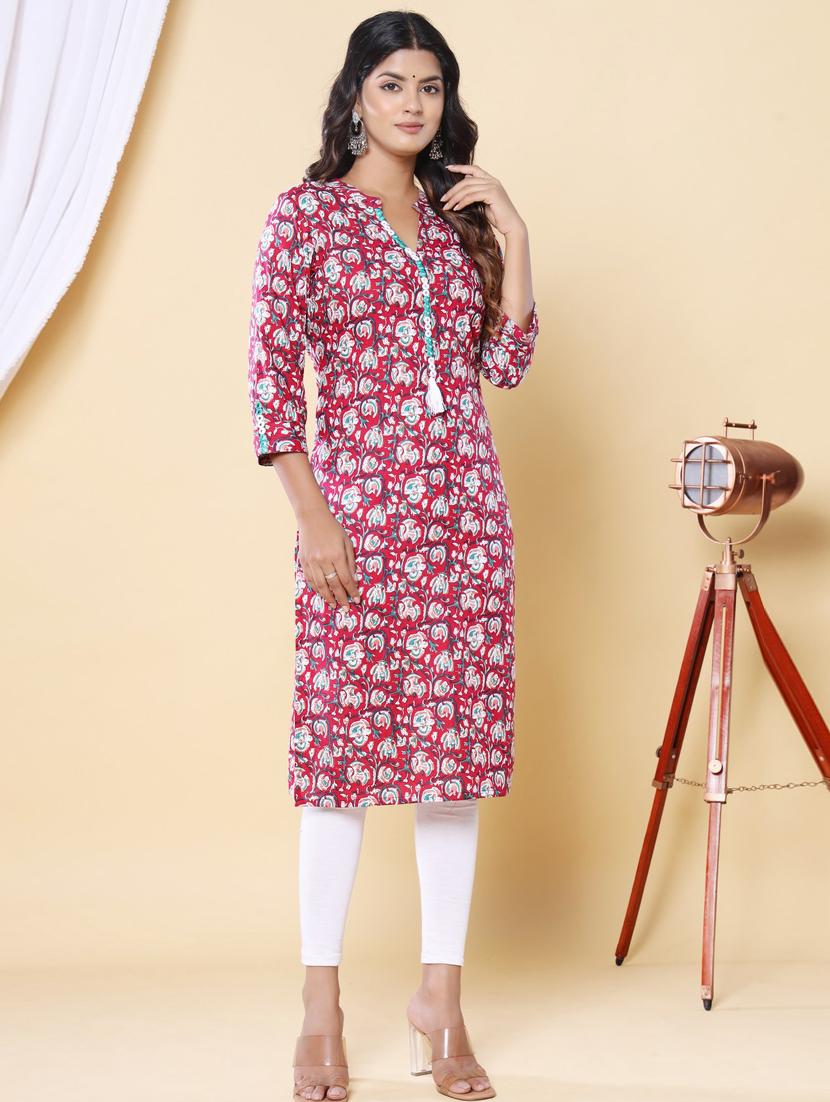 women three quarter sleeve straight kurta - 21313606 - Standard Image - 2
