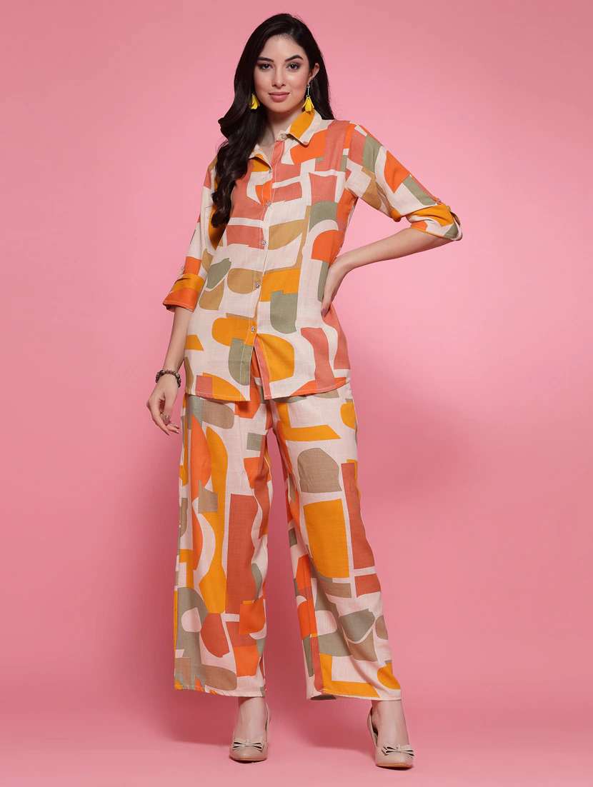 women  printed shirt and trouser co-ord set