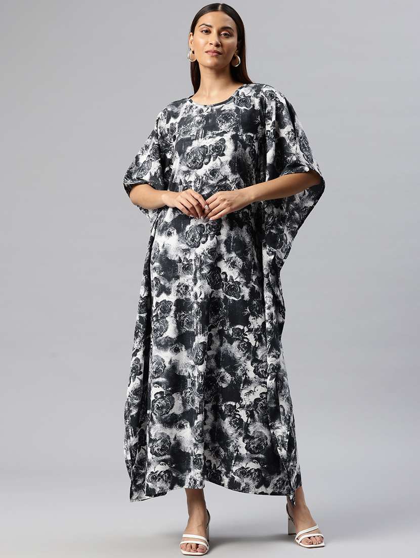women black poly crepe kaftan dress