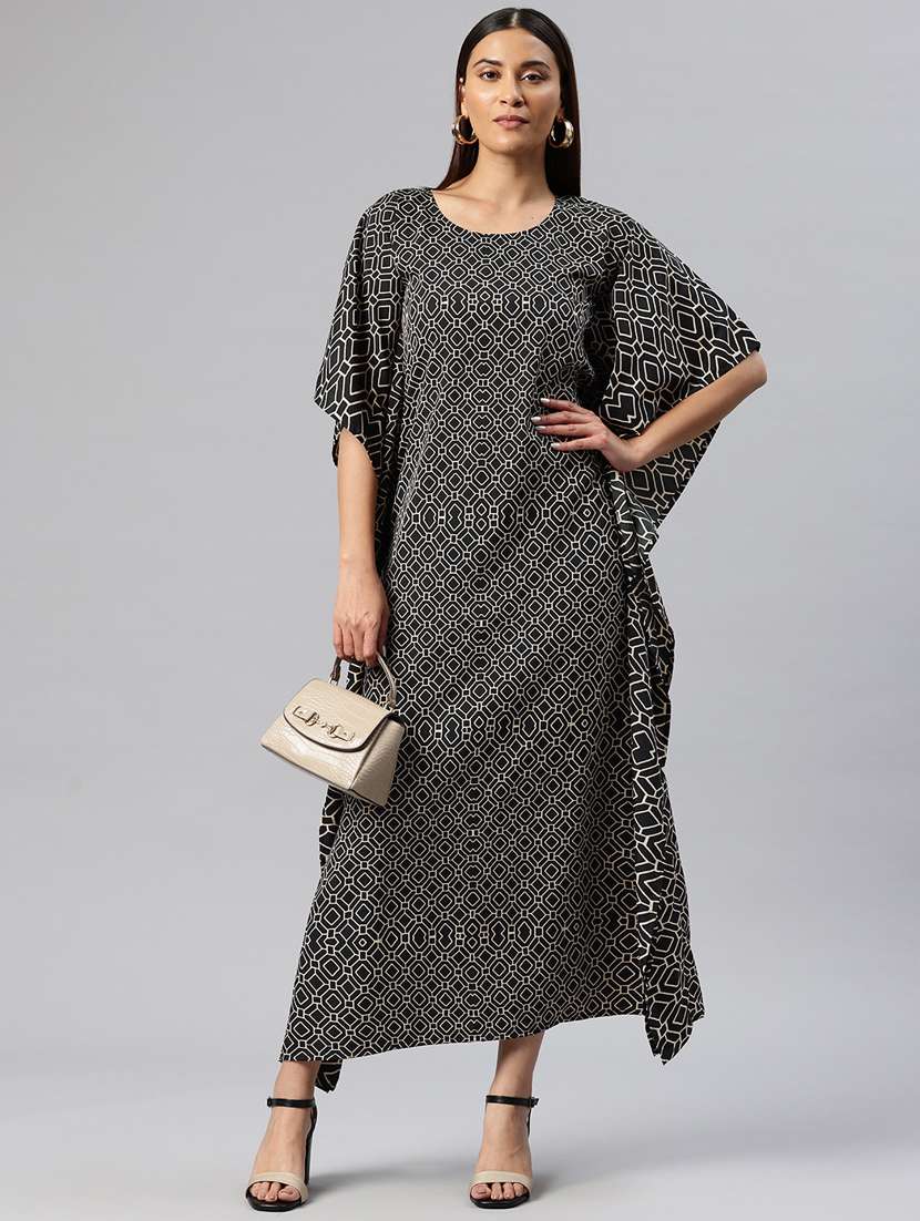 women black poly crepe kaftan dress